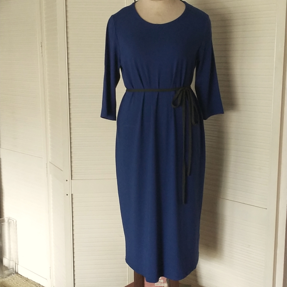 Eileen Fisher Knit Belted Cobalt Blue Dress Size L
